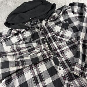 Zoo York Hooded Flannel Shirt Mens 4XLT Button Up Plaid Big Tall Black Street